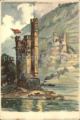 Pfaff C. Maeuseturm Ruine Ehrenfels  Kat. Kuenstlerlitho