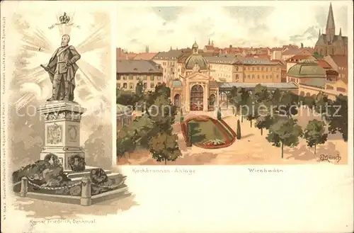 Muench C. Kaiser Friedrich Denkmal Kochbrunnen Anlagen  Kat. Kuenstlerlitho