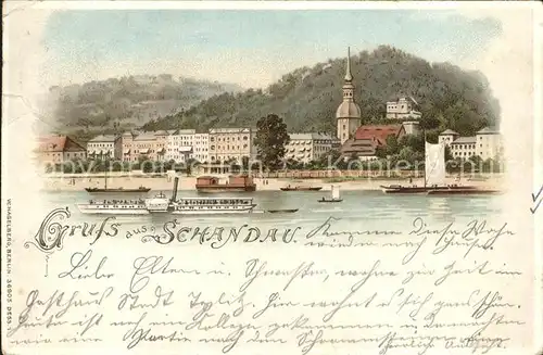 Verlag Hagelberg W. Nr. 36905 Schandau Seitenraddampfer Litho  / Verlage /