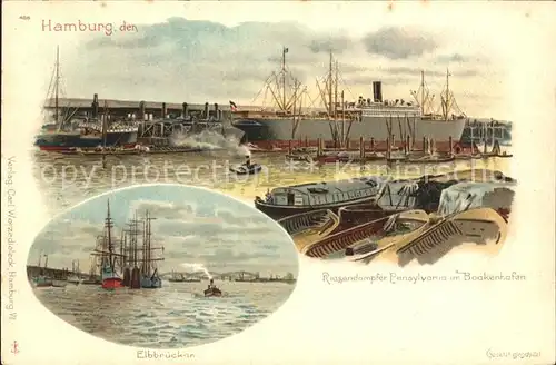 Dampfer Oceanliner Pennsylvania Baakenhafen Hamburg Litho Kat. Schiffe