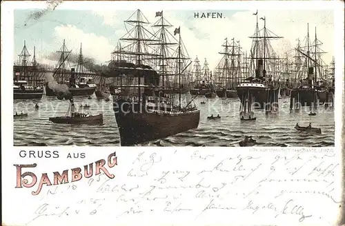 Segelschiffe Hamburg Hafen Litho Kat. Schiffe