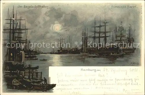 Segelschiffe Segelschiffhafen Hamburg Litho Kuenstlerkarte A. Heide Kat. Schiffe