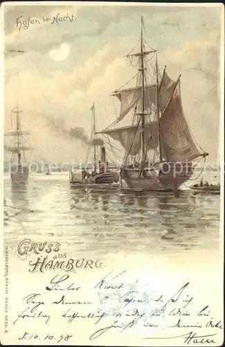 Segelschiffe Hamburg Hafen Litho W. Hagelberg Verlag  Kat. Schiffe