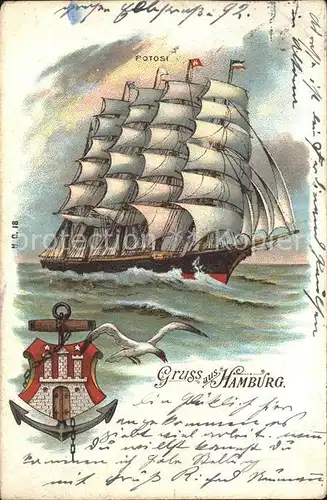 Segelschiffe Potosu Anker Moewe Hamburg Litho Kat. Schiffe