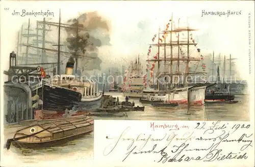 Segelschiffe Hamburg Baakenhafen Litho Kat. Schiffe