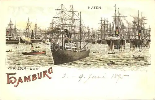 Segelschiffe Hamburg Hafen Litho Kat. Schiffe