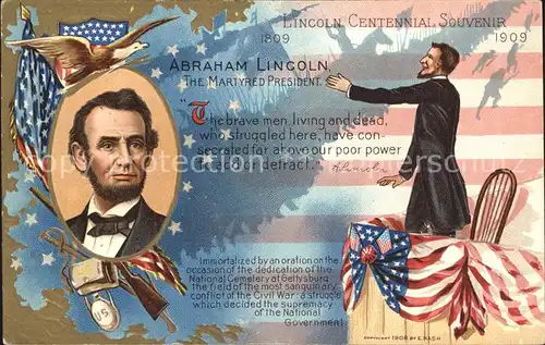 Politiker Abraham Lincoln Centennial Souvenir Litho  Kat. Politik