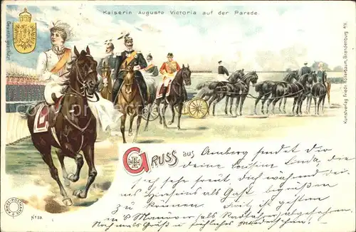 Adel Preussen Kaiserin Auguste Victoria Wilhelm II. Parade Litho Kat. Koenigshaeuser