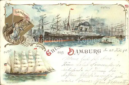 Segelschiffe Hamburg Hafen Litho Kat. Schiffe