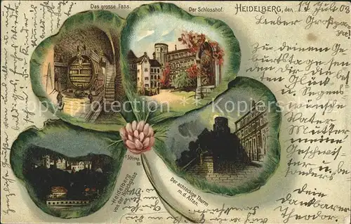 Kleeblattkarte Heidelberg Das grosse Fass Schlosshof  Kuenstlerkarte E. Schlemo / Litho-Rahmenkarte /