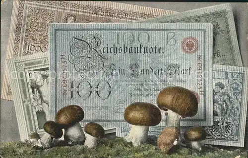 Geldschein auf Ak Reichsbanknote Pilze Kat. Geld auf Ak
