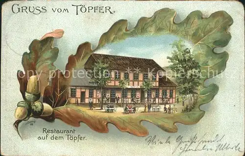 Eichenblattkarte Restaurant auf dem Toepfer Litho Kuenstlerkarte J. Georgi