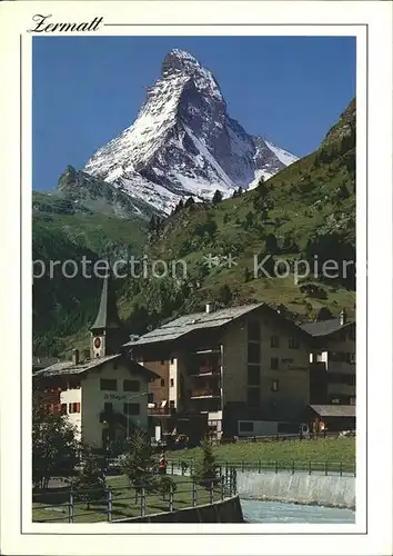 Zermatt VS Dorfpartie Kirche Matterhorn Kat. Zermatt