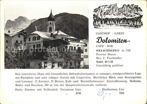 Welschnofen Suedtirol Gasthaus Dolomiten Cafe Bar Kat. Nova Levante