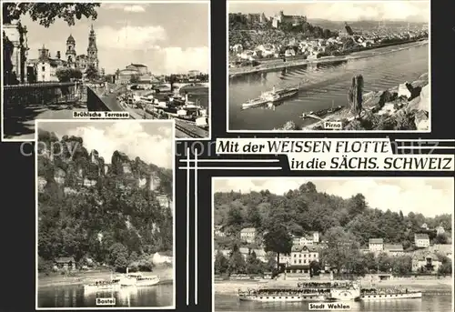 Saechsische Schweiz Weisse Flotte Bruehlsche Terrasse Pirna Bastei Stadt Wehlen Kat. Rathen Sachsen