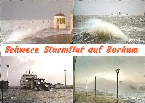 Borkum Nordseebad Schwere Sturmflut Am Hafen Promenade Brecher / Borkum /Leer LKR