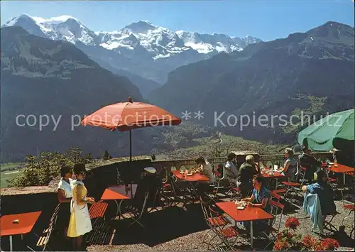 Interlaken BE Hotel Restaurant Harder Kulm Terrasse mit Eiger Moech Jungfrau Kat. Interlaken
