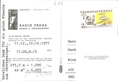 Krkonose Radio Praha  Kat. Polen