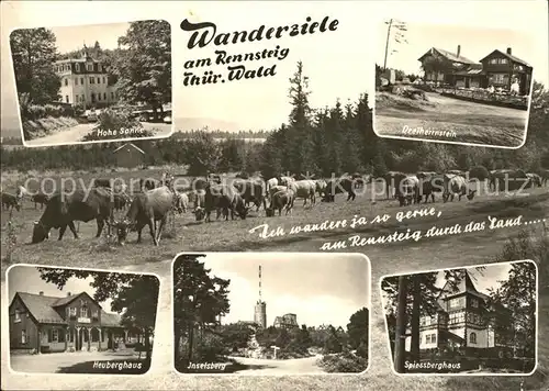 Rennsteig Wanderziele am Rennsteig Hohe Sonne Dreiherrnstein Spiessberghaus Inselsberg Heuberghaus Kat. Neuhaus Rennweg