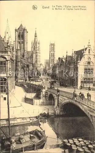 Gand Belgien La Poste l Eglise Saint Nicolas Le Beffroi et l Eglise Saint Bavon Kat. Gent Flandern