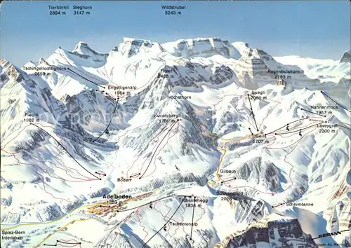 Adelboden uebersichtskarte Skigebiet Kat. Adelboden
