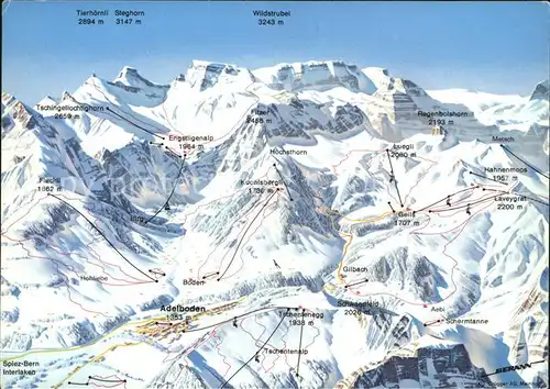 Adelboden uebersichtskarte Skigebiet Berner Oberland Kat. Adelboden
