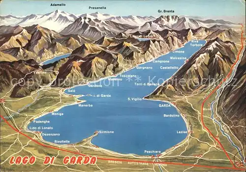 Lago di Garda Gardasee und Umgebung Alpen aus der Vogelschau Kat. Italien