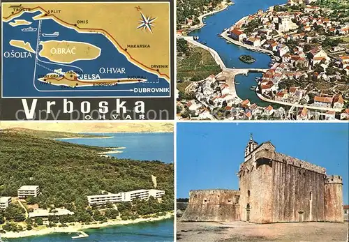 Vrboska Landkarte Hotelanlagen St Mary Kirche Festung Fliegeraufnahme Kat. Vrboska o Hvar