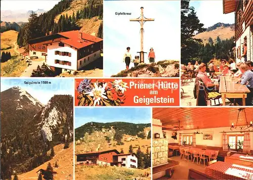 Priener Huette Berggasthaus Geigelstein Gipfelkreuz Alpenblumen Kat. Aschau i.Chiemgau