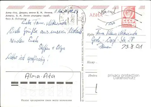 Alma Ata Lenin Palast Gebirge Kat. Russische Foederation