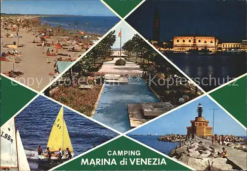 Punta Sabbioni bei Nacht Camping Marina di Venezia Strandpartie Leuchtturm Segelboote Kat. Venezia Venedig