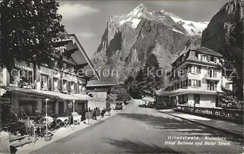 Grindelwald Hotel Bellevue und Bazar Steuri mit Wetterhorn Kat. Grindelwald