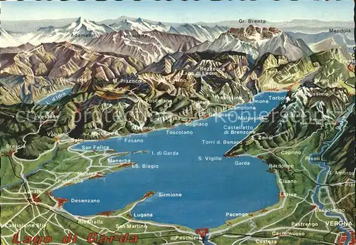 Lago di Garda Panoramakarte Toscolano S Viglio Bardolino Rivoli Kat. Italien