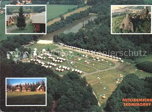 Trosky Tschechien Autokempink Sedmihorky Fliegeraufnahme Bungalows Burg Kat. Tschechische Republik