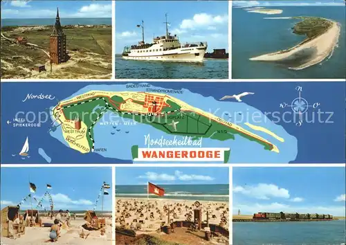 Wangerooge Nordseebad Dampfer Strand uebersichtskarte Eisenbahn Fliegeraufnahme Kat. Wangerooge