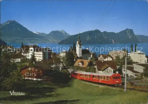 Vitznau Ortsansicht mit Kirche Rigi Bahn Eisenbahn Buergenstock Stanserhorn Buochserhorn / Vitznau /Bz. Luzern