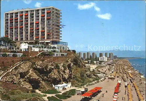 Torremolinos Vista parcial playa Apartamentos Torre de la Roca Kat. Malaga Costa del Sol