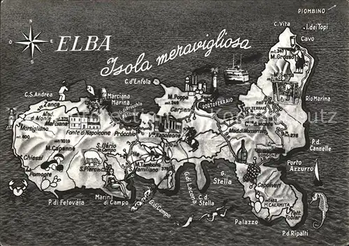 Insel Elba uebersichtskarte mit Sehenswuerdigkeiten Kat. Italien