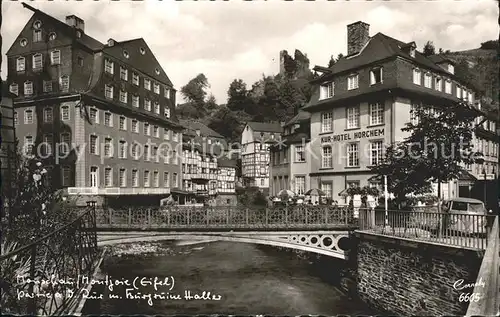 Monschau Montjoie Partie an der Ruhr mit Burgruine Haller Kat. Monschau