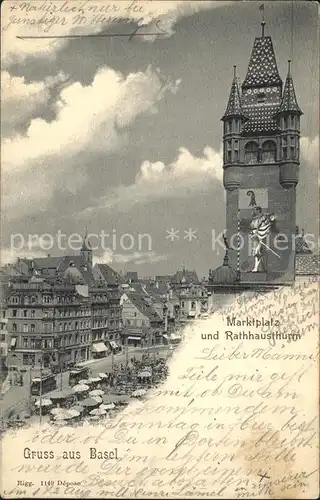 Basel BS Marktplatz und Rathhausturm Kat. Basel