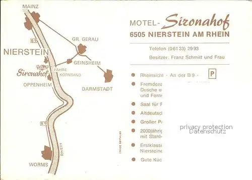 Nierstein Rhein Motel Sironahof Gastraeume Zimmer Speisesaal / Nierstein /Mainz-Bingen LKR