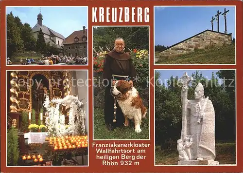 Kreuzberg Rhoen Franziskanerkloster Moench mit Bernhardiner 3 Kreuze Franziskus Statue Kat. Gersfeld (Rhoen)