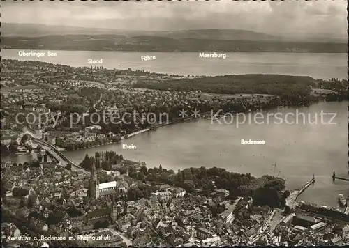 Konstanz Bodensee mit Rheinausfluss Fliegeraufnahme Kat. Konstanz