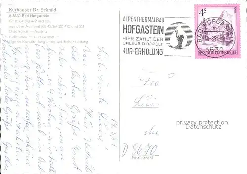 Bad Hofgastein Kurhaus Doktor Schmid Kat. Bad Hofgastein