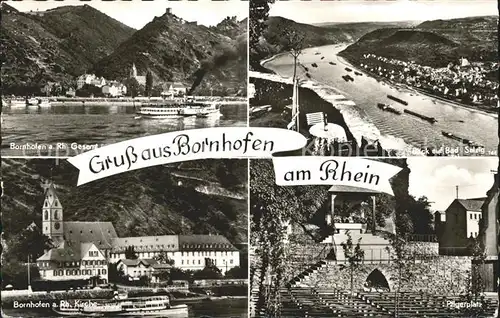 Bornhofen Kamp Rhein Dampfer Blick auf Bad Salzig Kirche Pilgerplatz Kat. Kamp Bornhofen