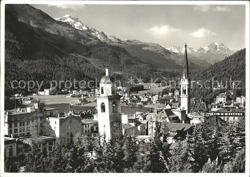 St Moritz GR Schiefer Turm Alpenpanorama Kat. St Moritz