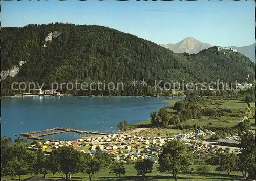 Ossiachersee ampingplatz Ossiacher See mit Burguine Landskron und Mittagskogel Kat. Ossiach