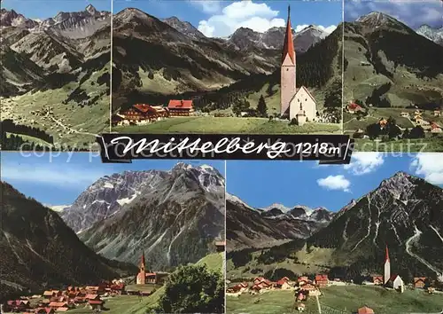 Mittelberg Kleinwalsertal Ortsansichten mit Hochkuenzelspitze Schafalpkoepfe Hammerspitze Widderstein Zwoelfer Kat. Oesterreich