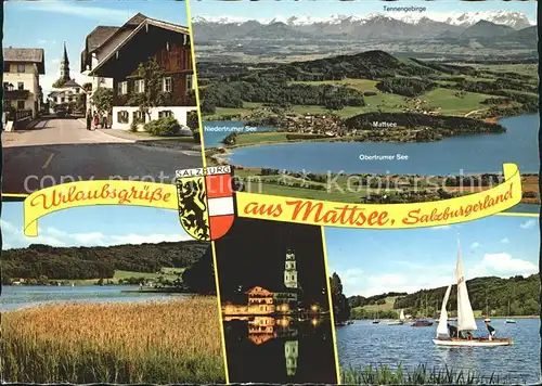 Mattsee Salzburg mit Obertrumer und Niedetrumer See Dorfpartie Kirche Kat. Mattsee