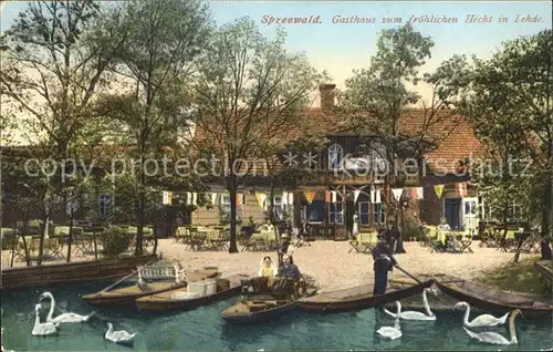 Lehde Spreewald Gasthaus zum froehlichen Hecht Schwaene Boote Kat. Luebbenau Spreewald